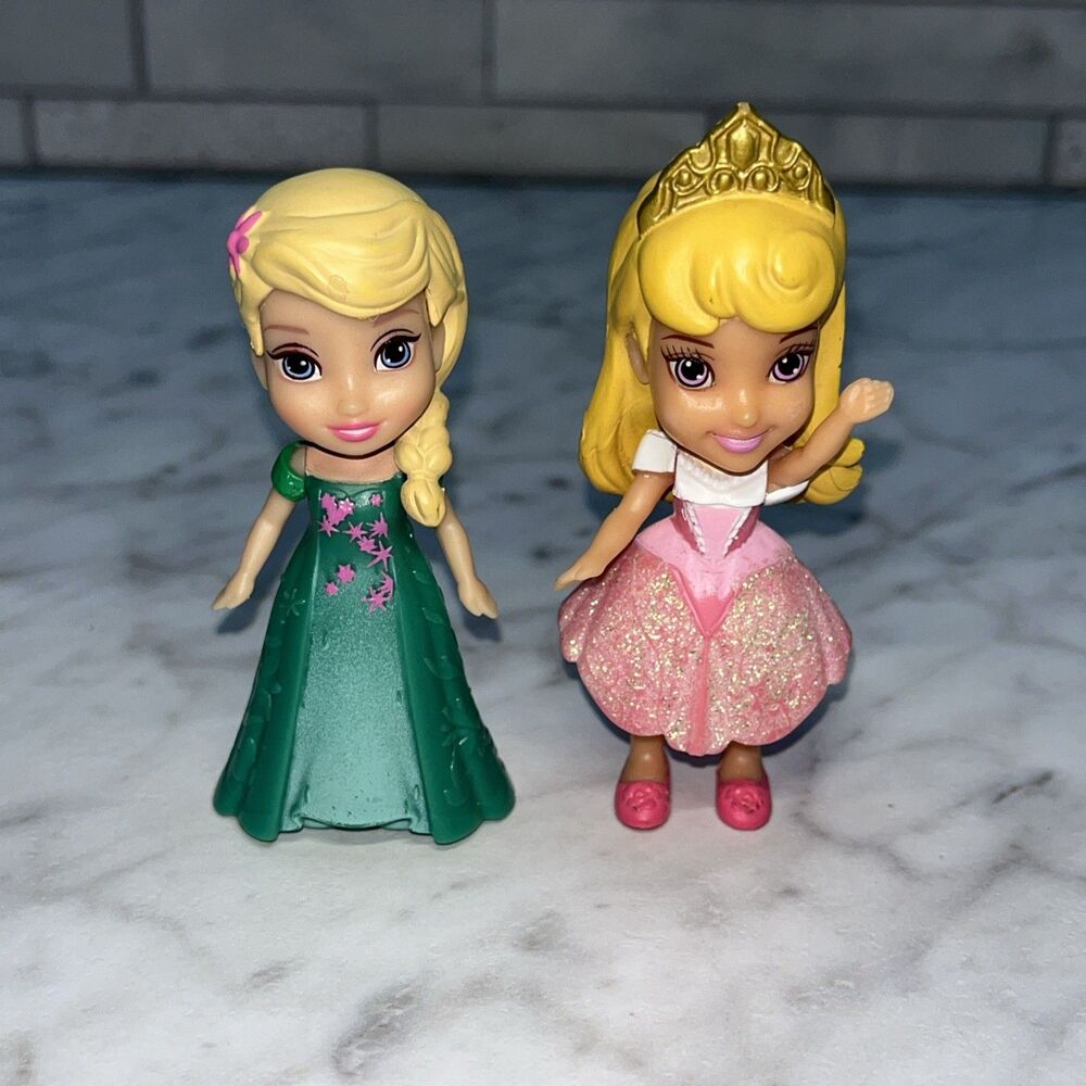 Set of two Disney Princess 3" Mini Toddler Frozen Elsa & Aurora toy doll figures